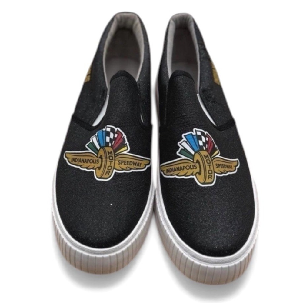 Indianapolis Motor Speedway IMS Slip On Shoes Black Glitter Womens Size 8 Racing